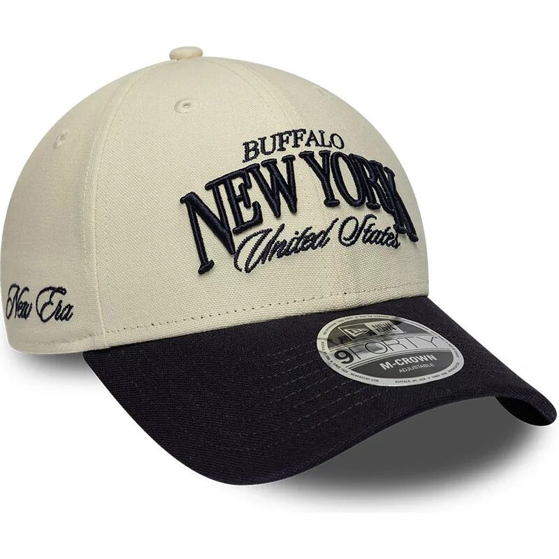 gorra-curva-beige-y-azul-marino-ajustable-9forty-m-crown-wordmark-de-buffalo-new-york-de-new-era