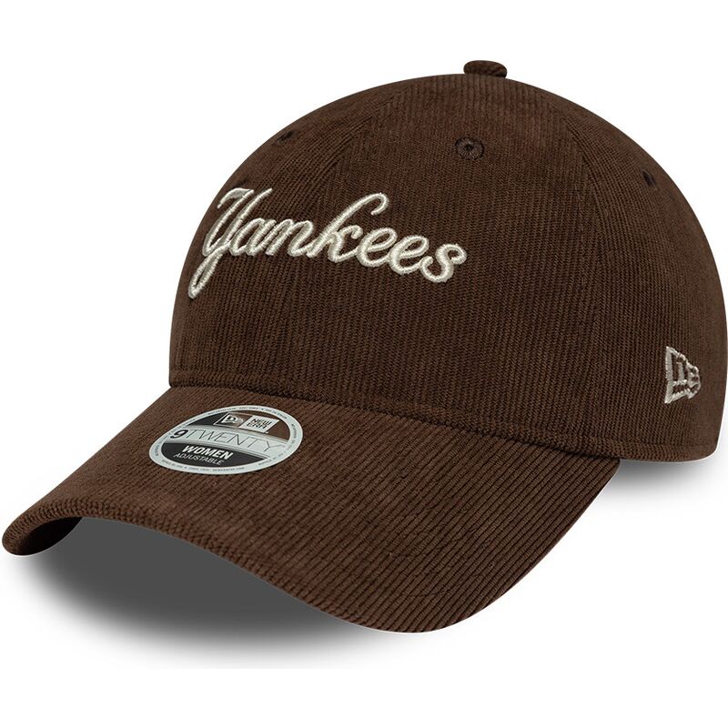 czapki-zakrzywiona-brazowy-tasma-regulowana-9twenty-cord-script-new-york-yankees-mlb-new-era