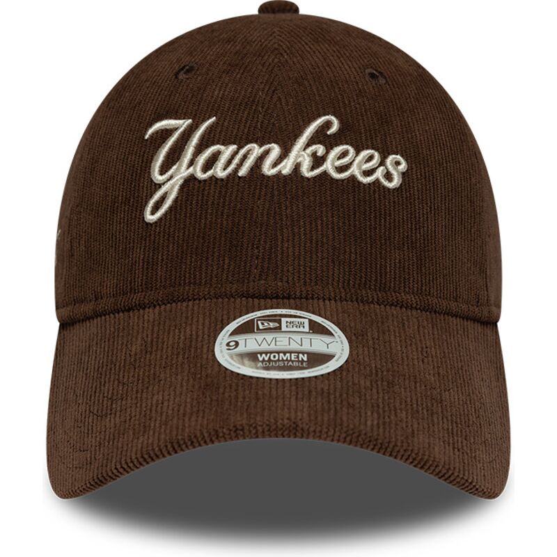 czapki-zakrzywiona-brazowy-tasma-regulowana-9twenty-cord-script-new-york-yankees-mlb-new-era