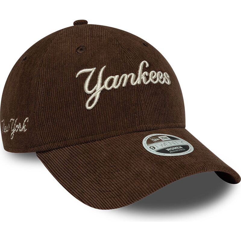 czapki-zakrzywiona-brazowy-tasma-regulowana-9twenty-cord-script-new-york-yankees-mlb-new-era