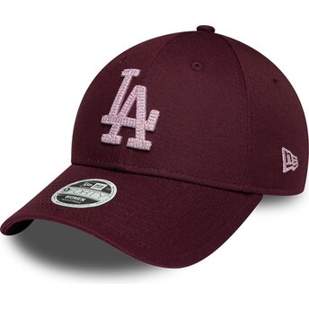 Czapki zakrzywiona czerwony taśma regulowana rosa 9FORTY Metallic Los Angeles Dodgers MLB New Era