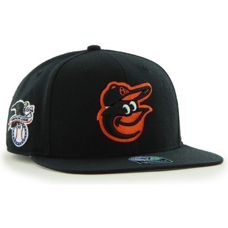 plaska-czapka-czarna-snapback-gladki-z-logo-boczny-mlb-baltimore-orioles-47-brand
