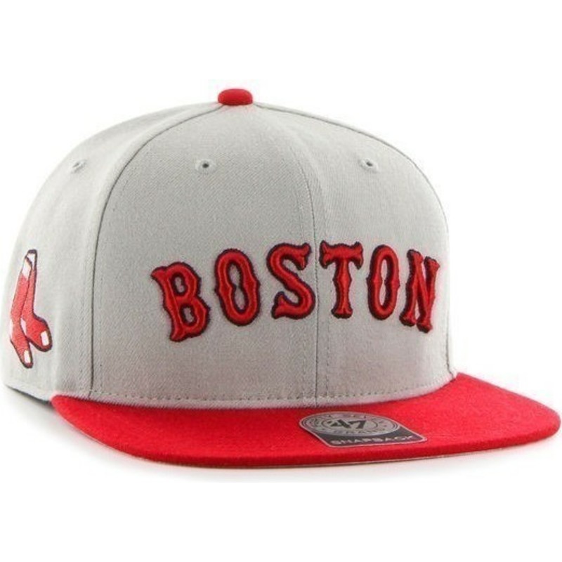 plaska-czapka-szara-snapback-z-logo-boczny-mlb-boston-red-sox-47-brand