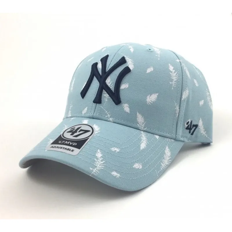 czapki-curva-niebieski-tasma-regulowana-estampado-de-plumas-new-york-yankees-mlb-47-brand