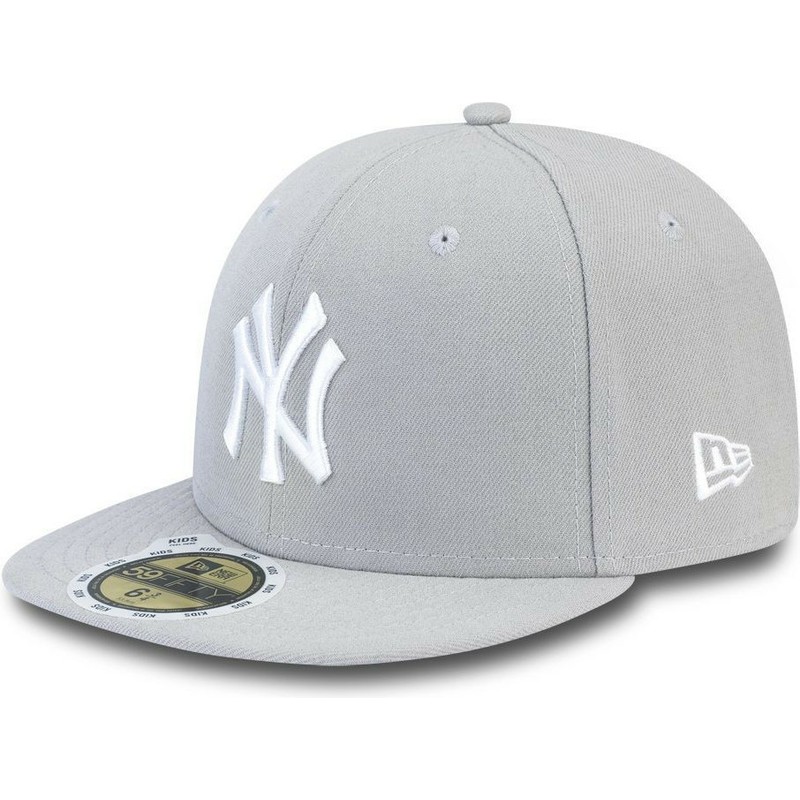 plaska-czapka-szara-obcisla-z-bialy-m-logo-dla-dziecka-59fifty-essential-new-york-yankees-mlb-new-era